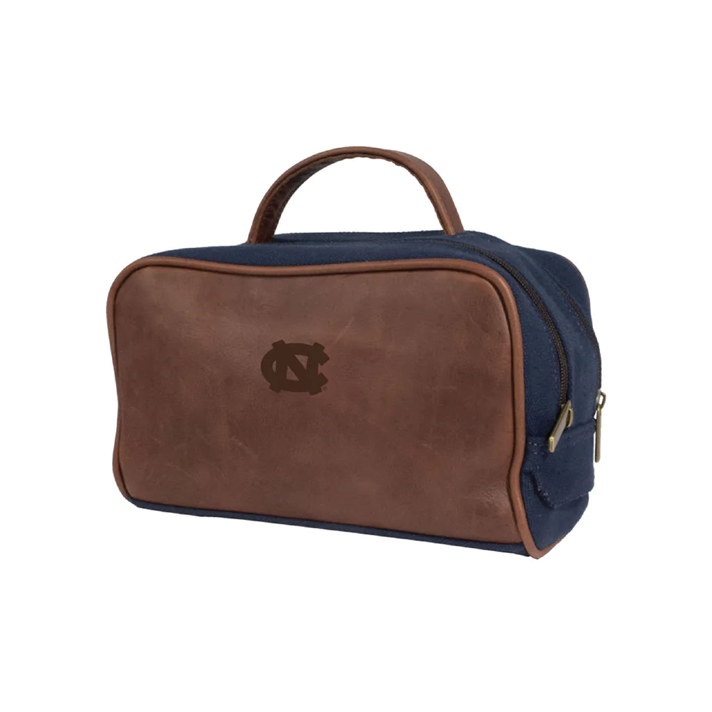 UNC Navy and Brown Leather Duffle Bag and Toiletry Bag Set