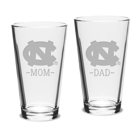 Carolina Mom and Dad Pint Glass Gift Set Etched Glasses 16 oz