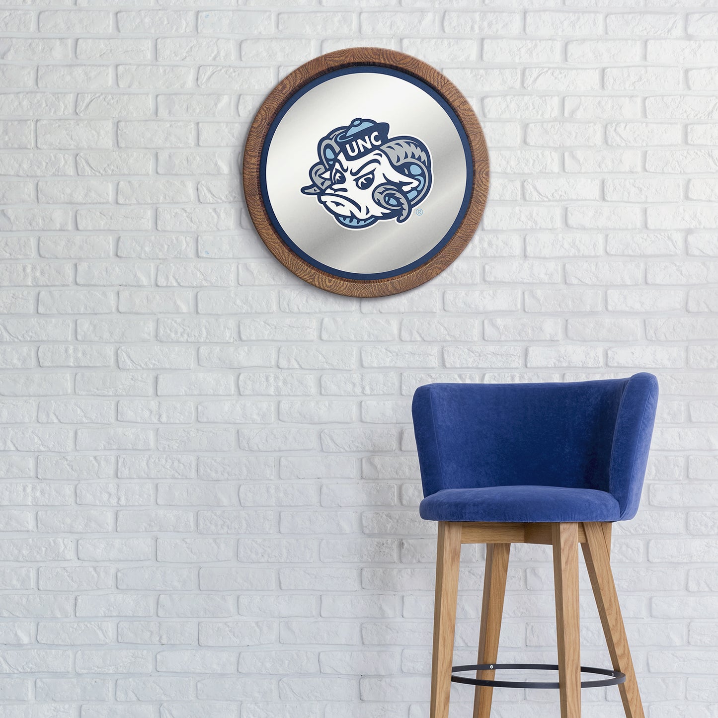 North Carolina Tar Heels: Mascot - "Faux" Barrel Top Mirrored Wall Sign Navy Edge