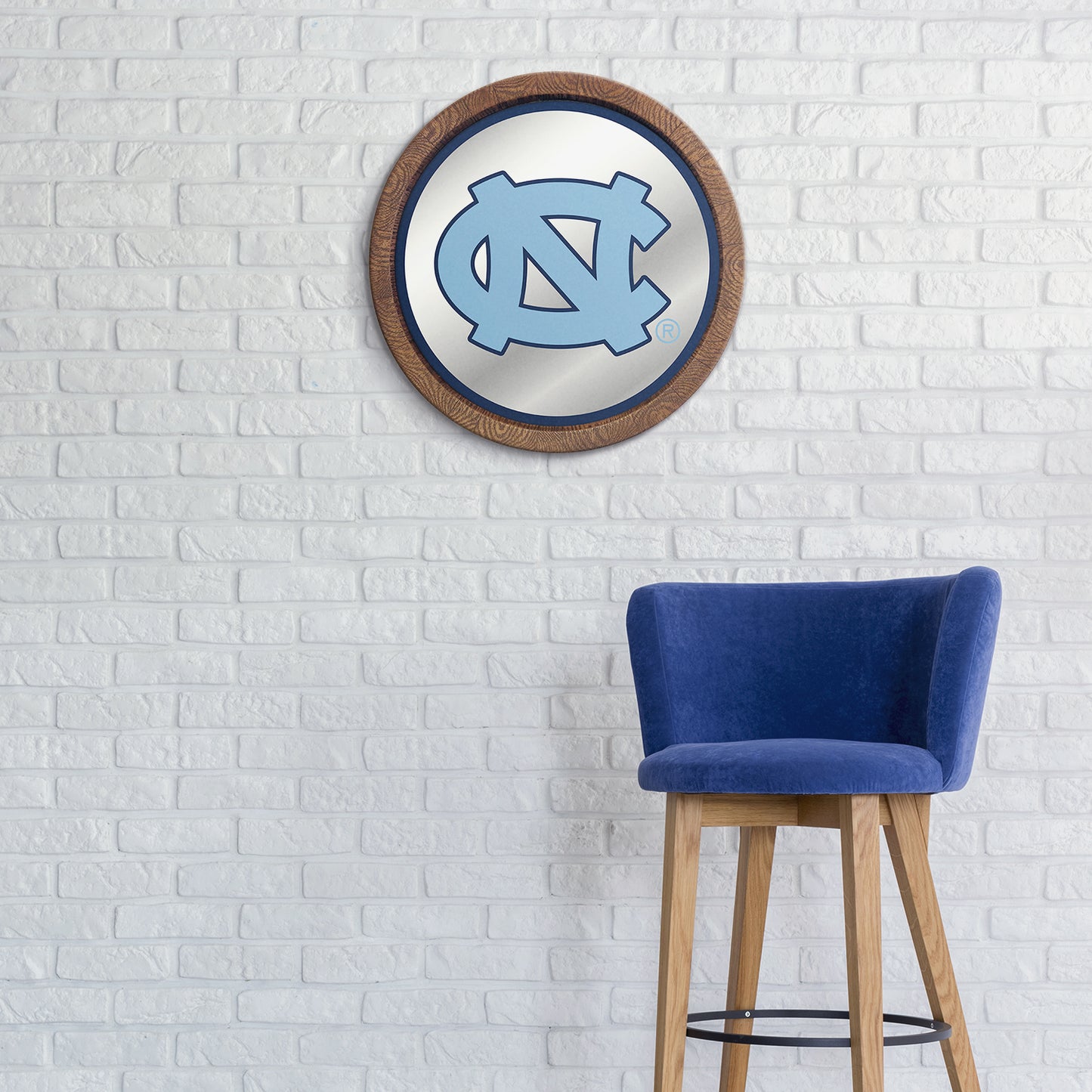 North Carolina Tar Heels: "Faux" Barrel Top Mirrored Wall Sign Navy Edge