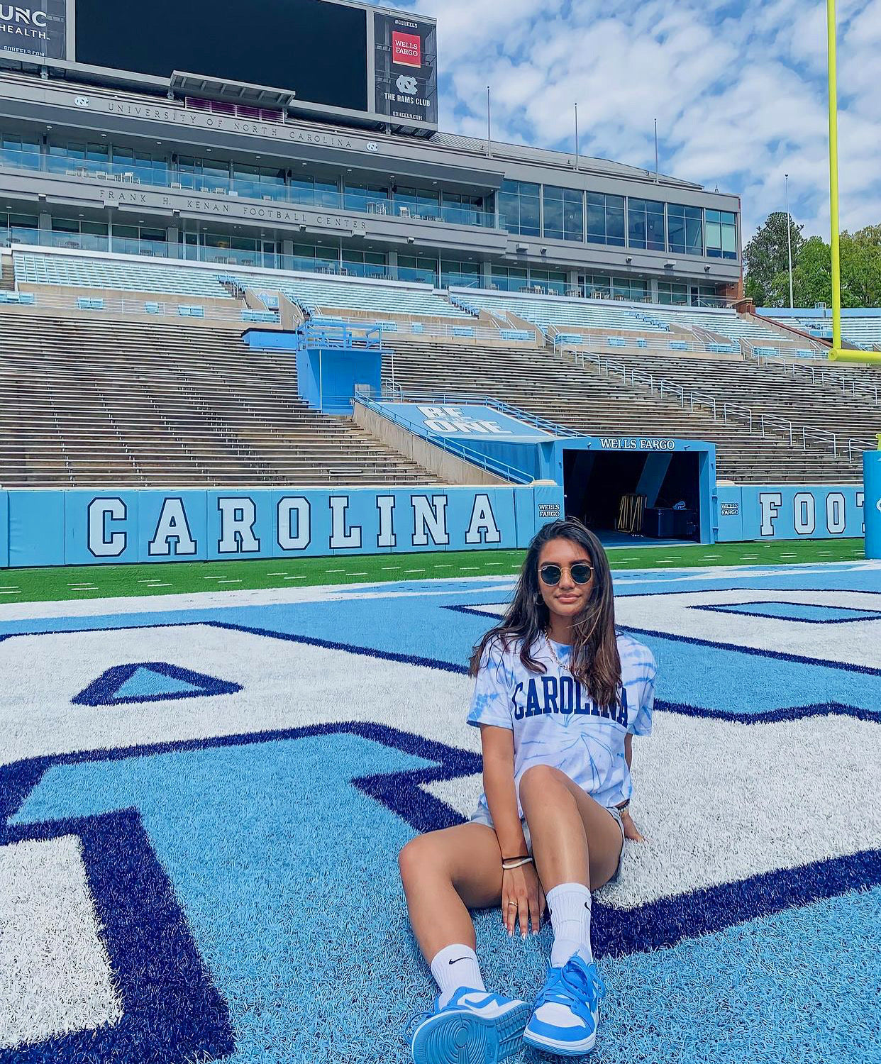 Carolina Blue Tie Dye Waist Length T-shirt by Pressbox