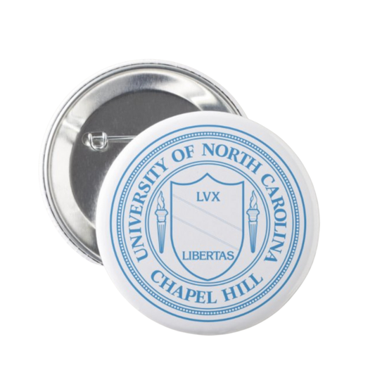 UNC Chapel Hill School Seal Logo Button Pin in Carolina Blue and White