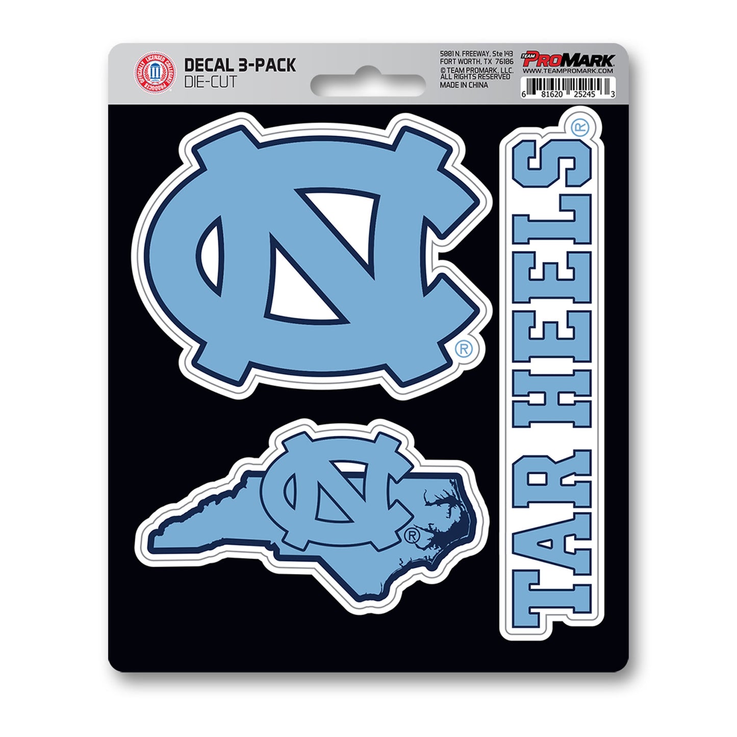 North Carolina Tar Heels Decal 3-pk with 3 Various Logos / Wordmark by Fanmats