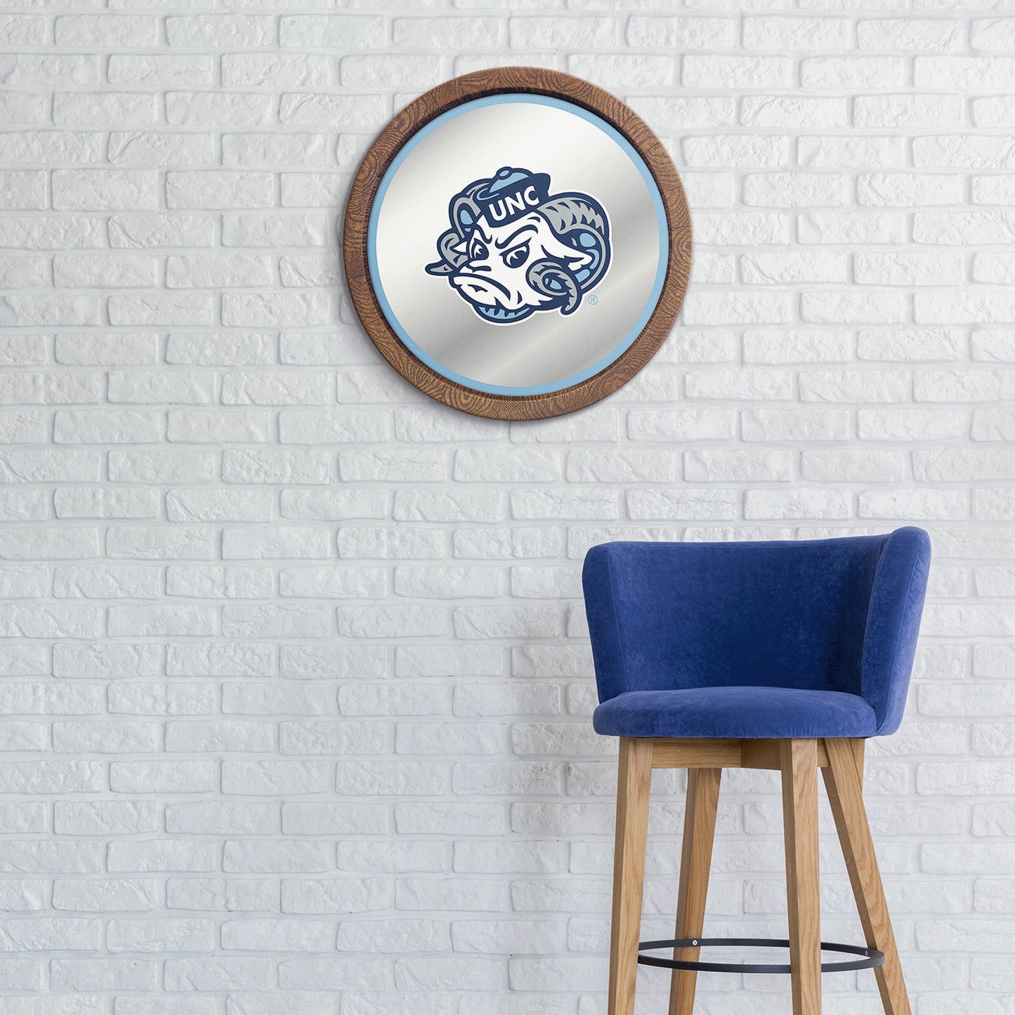 North Carolina Tar Heels: Mascot - "Faux" Barrel Top Mirrored Wall Sign Carolina Blue Edge