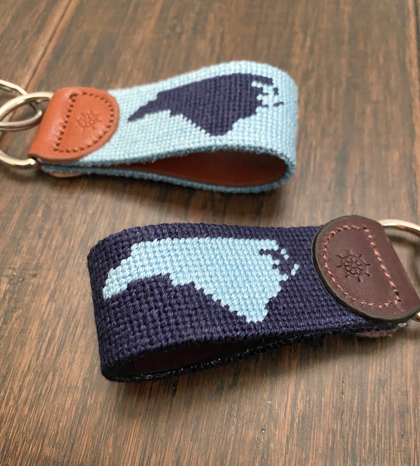 Navy Needlepoint Key Fob With Carolina Blue North Carolina Silhouette