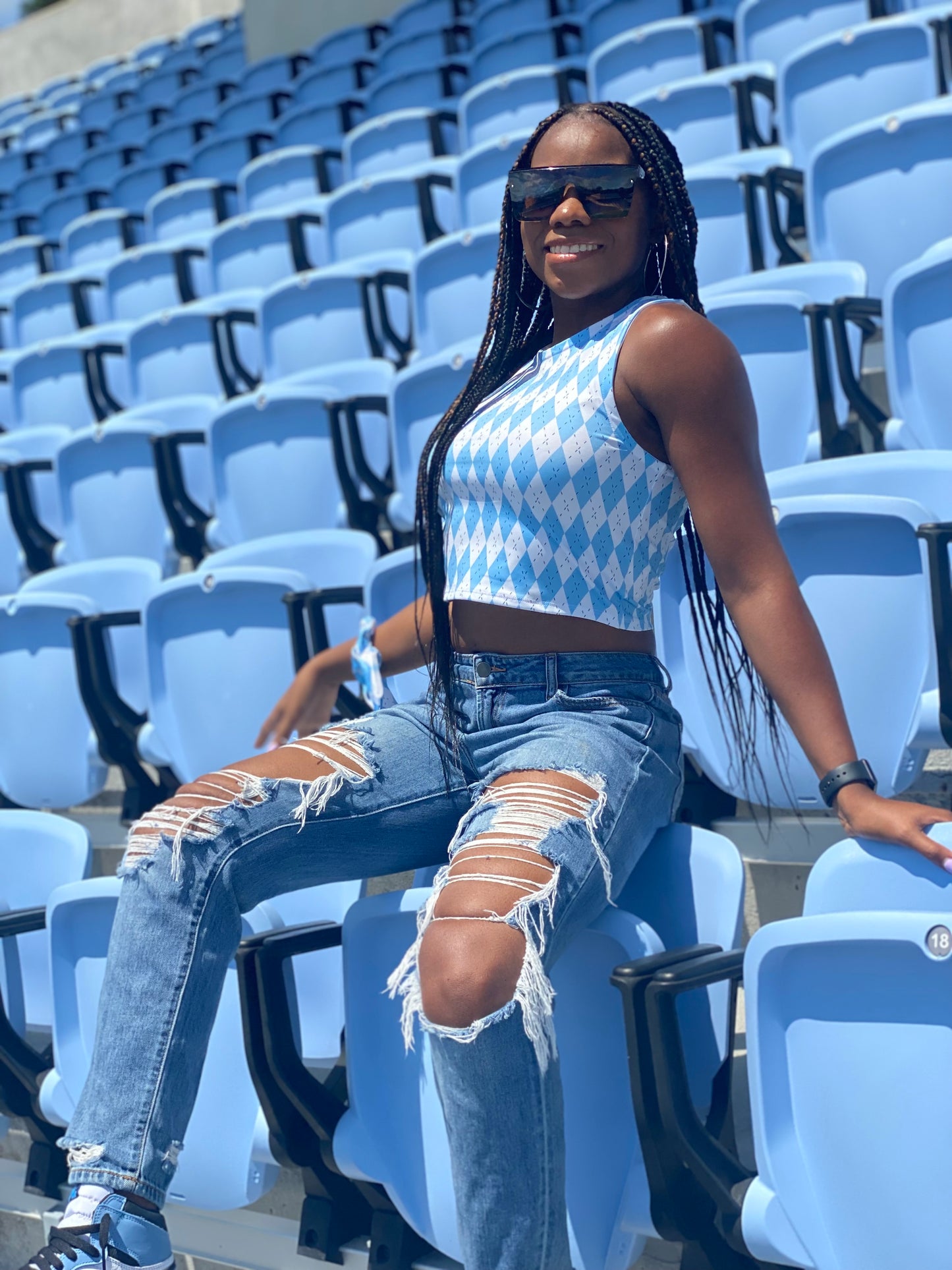 Carolina Blue Argyle Cropped Tank Top Athletic Fit