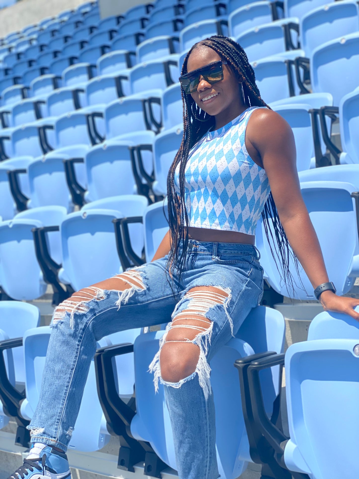 Carolina Blue Argyle Cropped Tank Top Athletic Fit
