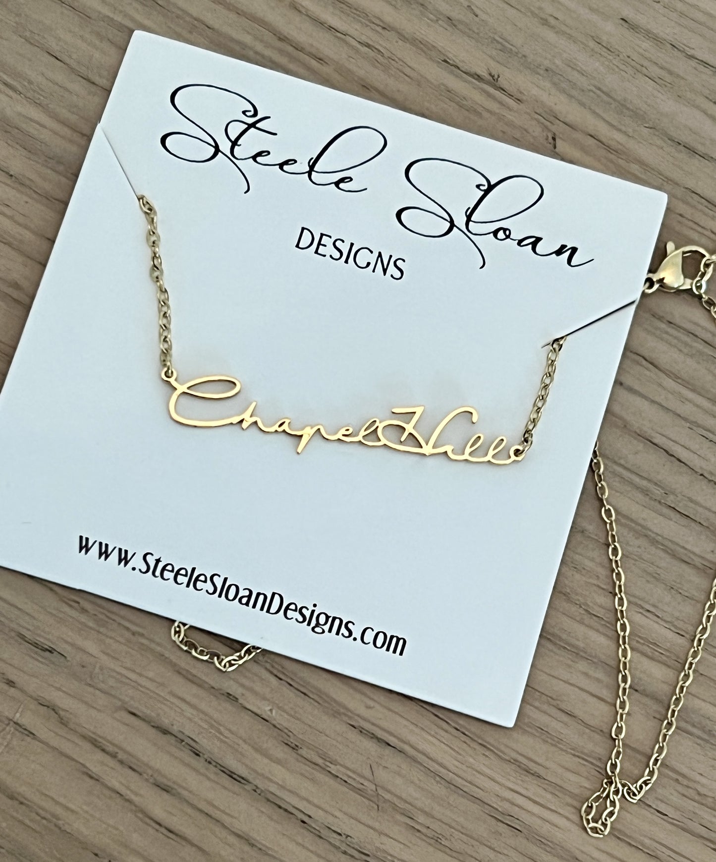 Chapel Hill Cursive Gold Necklace