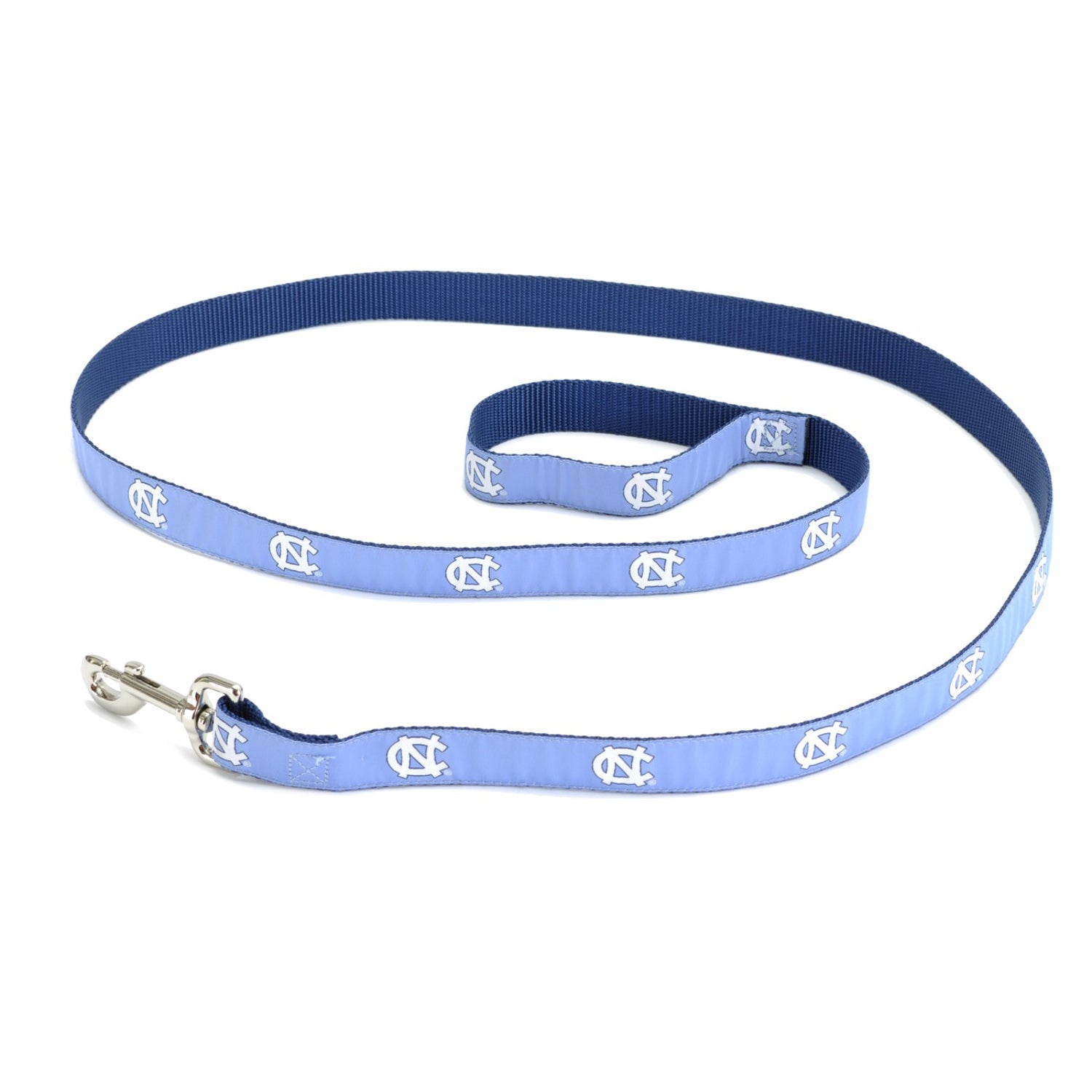 Carolina Blue Dog Leash with White UNC Logos Repeating Down Leash