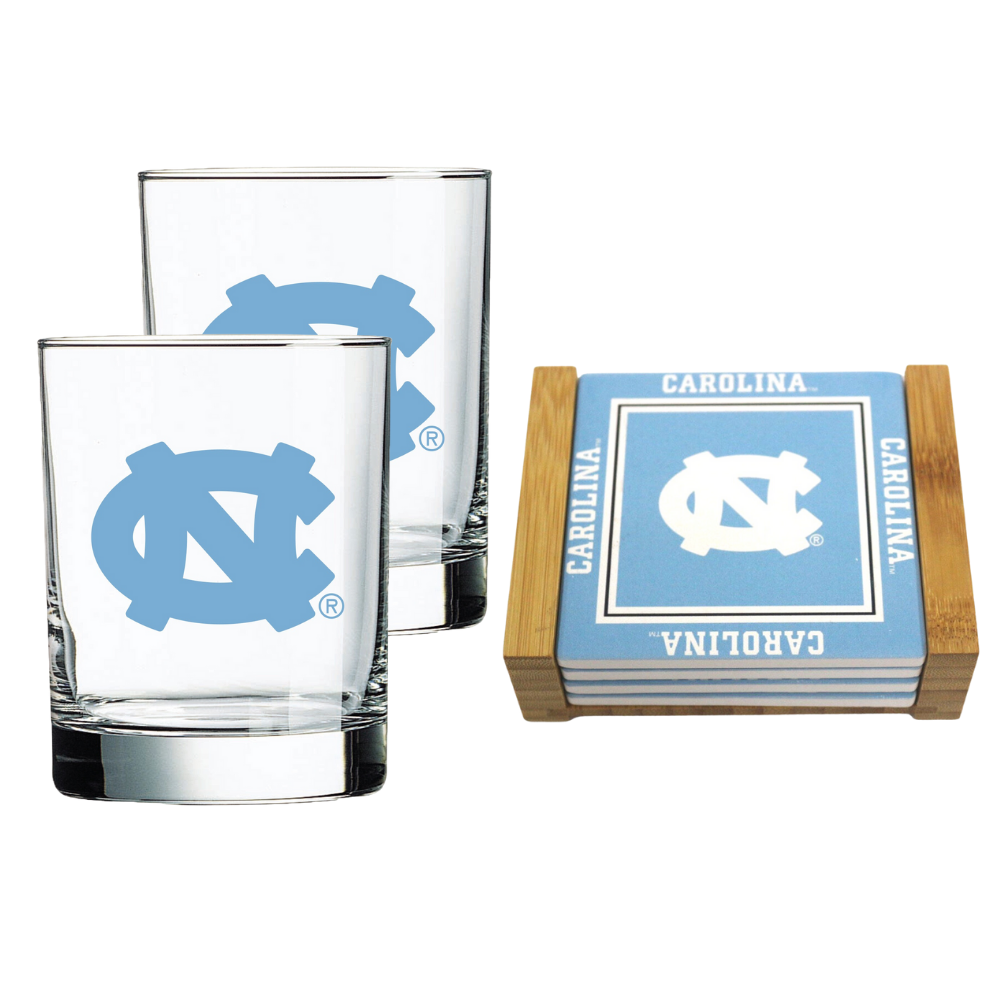 UNC Tar Heels Logo Glass and Coaster Gift Set – Shrunken Head