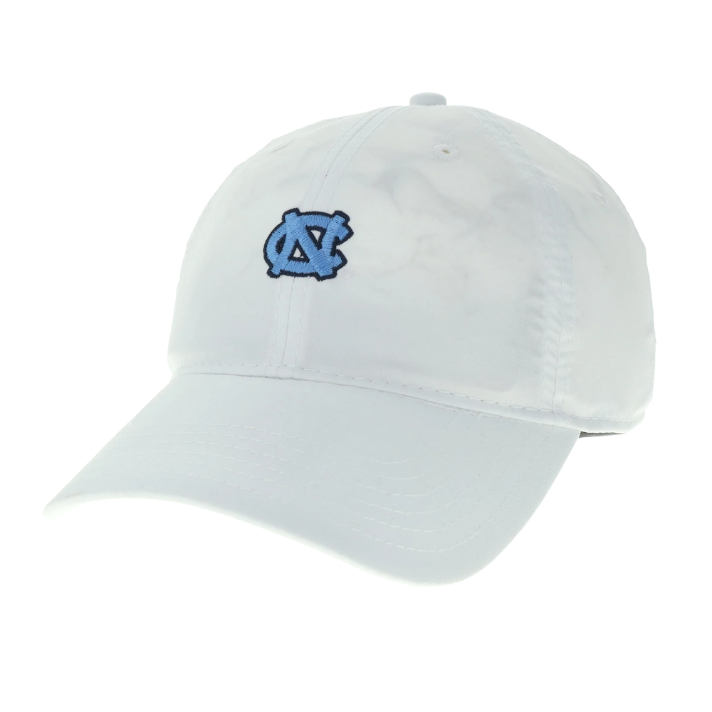 UNC Logo Dry Fit Hat in White with Mini NC Interlock