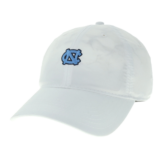 UNC Logo Dry Fit Hat in White with Mini NC Interlock