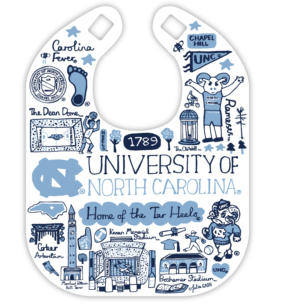 North Carolina Tar Heels Baby Bib by Julia Gash