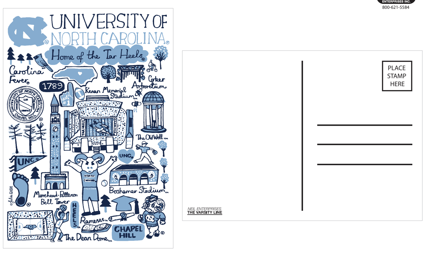 North Carolina Tar Heels Post Card by Julia Gash