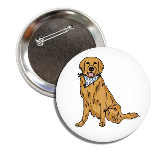 Golden Retriever in Carolina Blue Argyle Bandana Button Pin by SHB