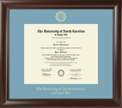 University of North Carolina Church Hill Classics Gold Embossed Diploma Frame in Rainier with Sky Blue Mat