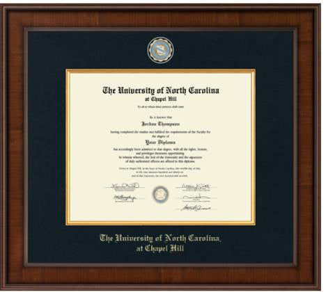UNC Diploma Frame Presidential Style with Black Linen Matte