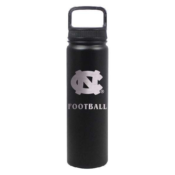 UNC Football Water Bottle Stainless Steel Black 24 oz