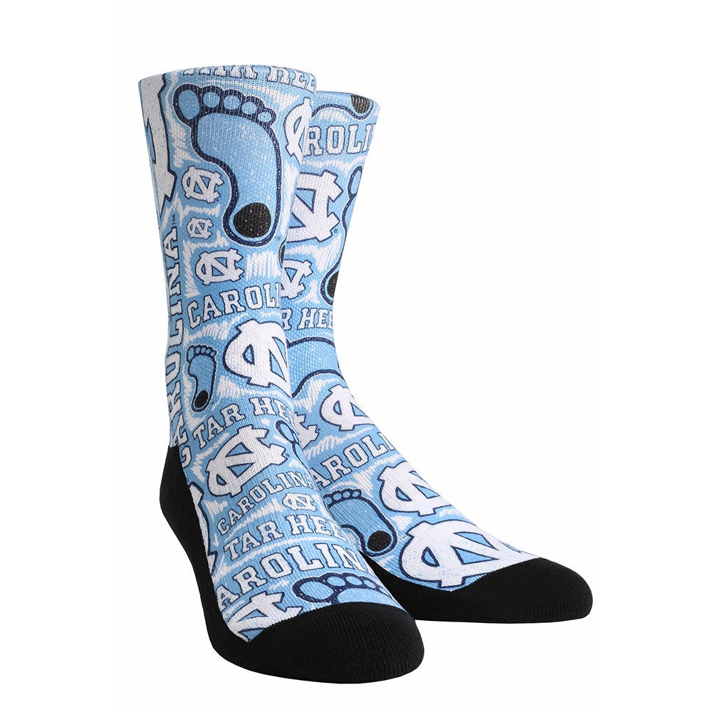 North Carolina Tar Heels Rock' Em Logo Sketch Crew Sock - Carolina Blue