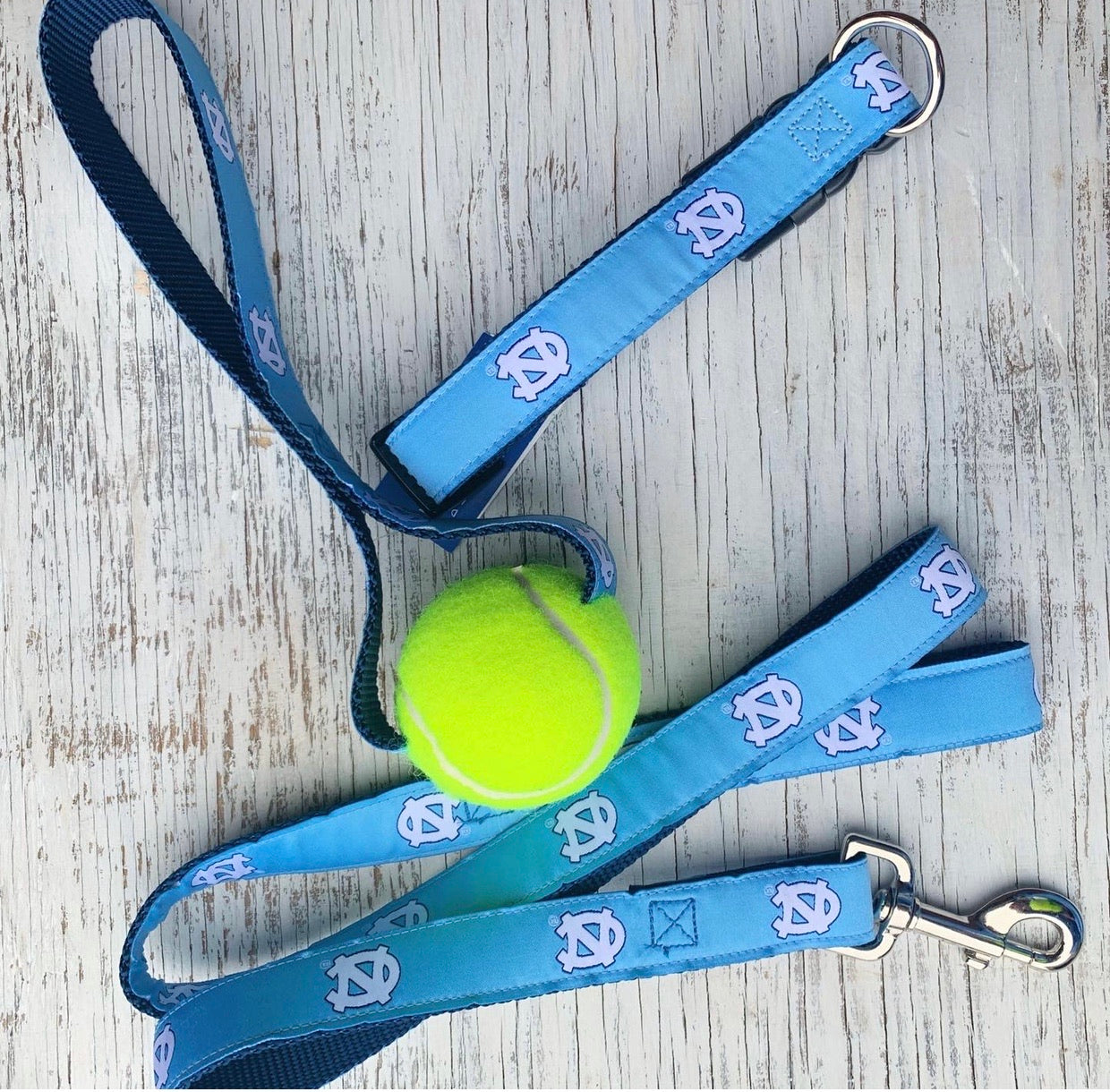 UNC Carolina Blue Dog Toy - Tennis Ball with Strap