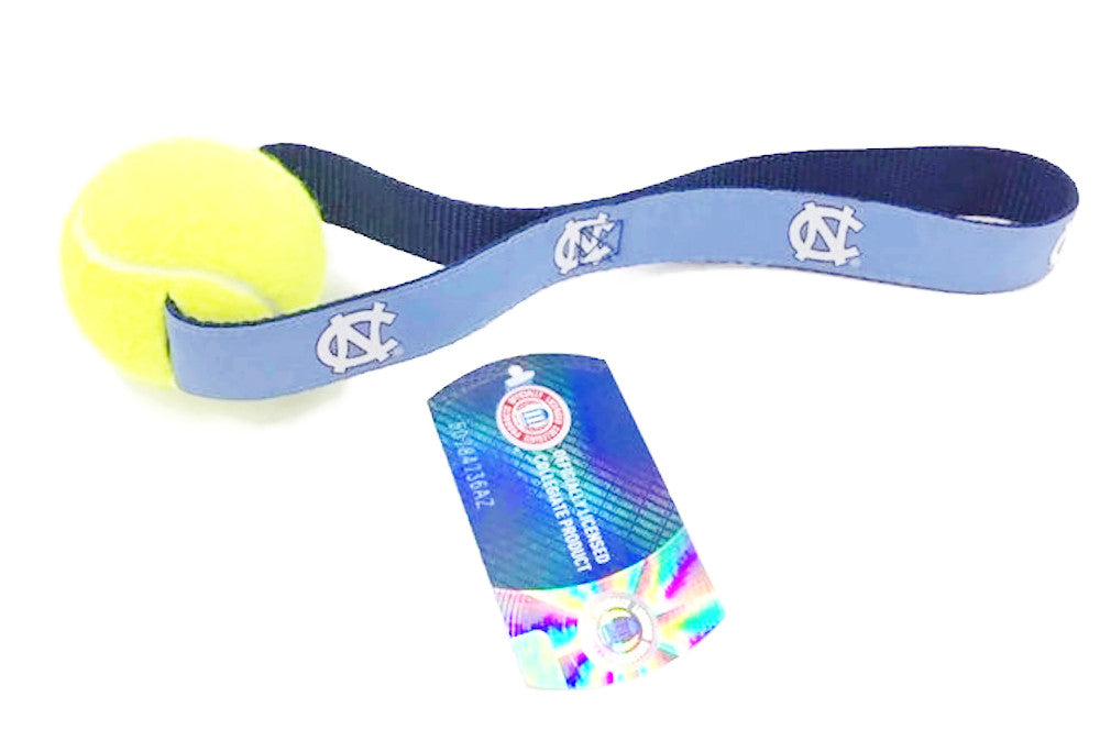 UNC Carolina Blue Dog Toy - Tennis Ball with Strap