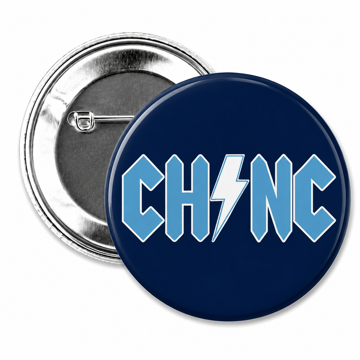Chapel Hill NC Rock Font Button Pin 2.25" - Main View - Shrunken Head
