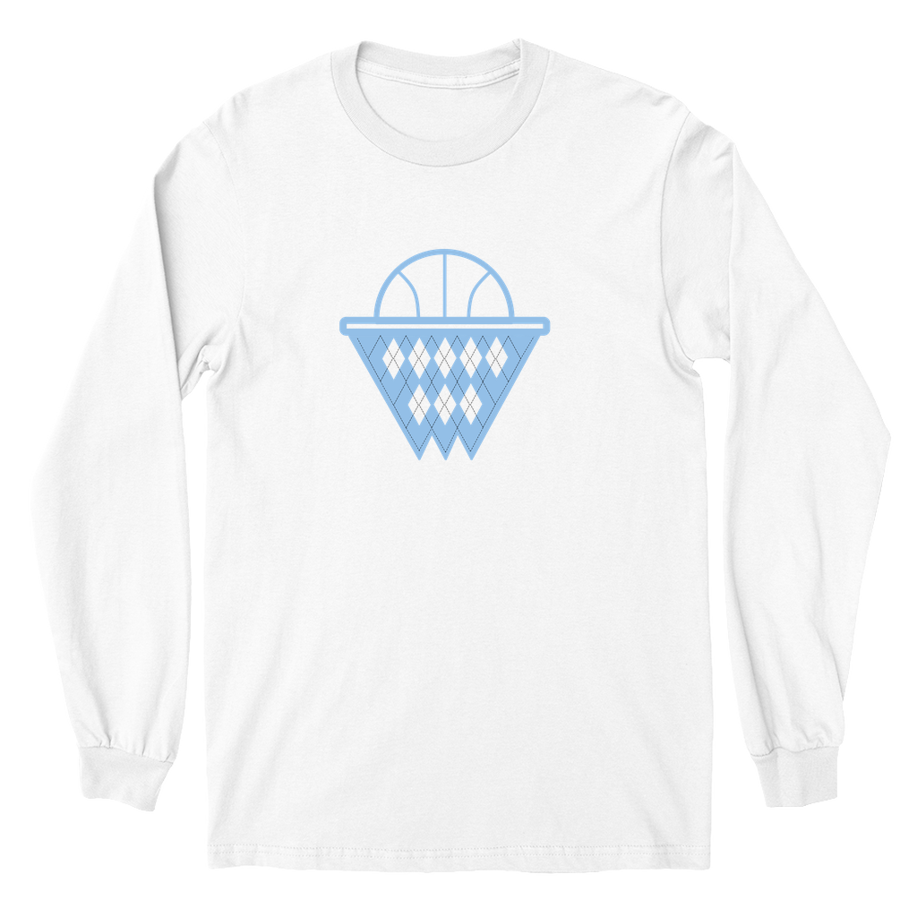 Carolina Blue and White Argyle Basketball Kid's Long Sleeve Tee