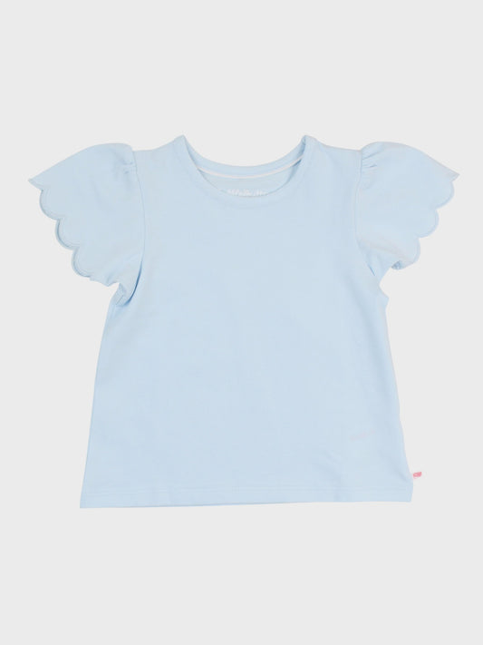 Baby Girls Light Blue Knit Short Sleeve Scallop Tee