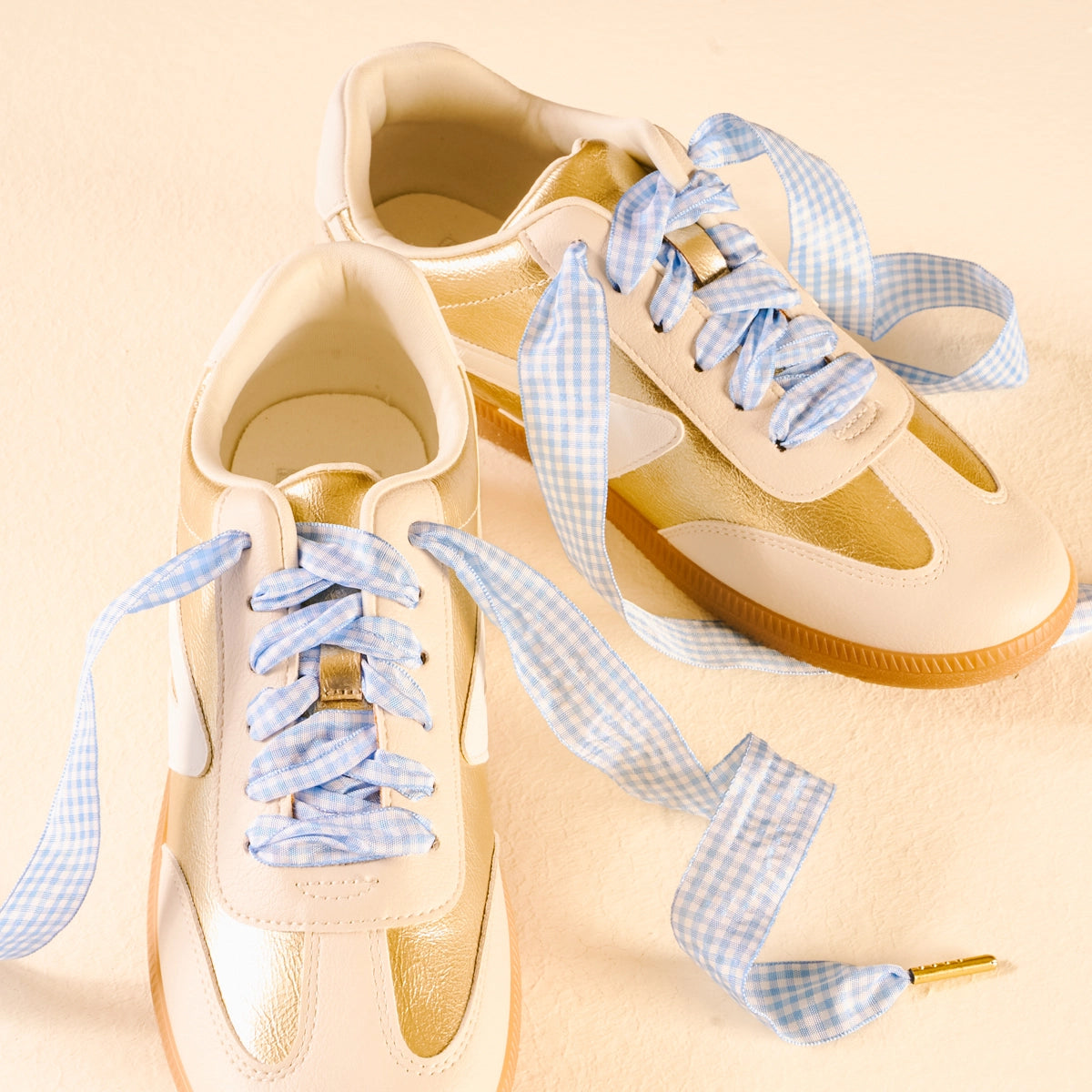 Light Blue Gingham Shoe Laces - Detail View - the Darling Effect