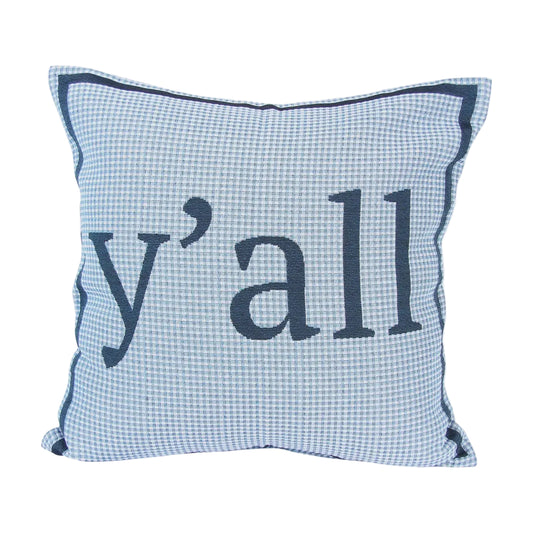 Blue Plaid Tapestry Y'all Pillow