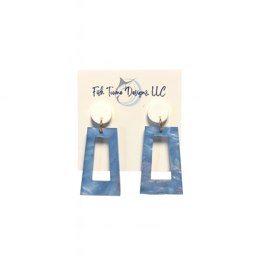 Light Blue & White Acrylic Rectangle Game Day Earrings