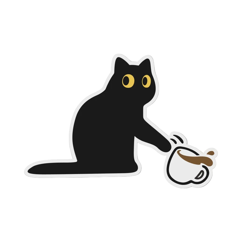 Black Cat Knocking Over Coffee Vinyl Sticker