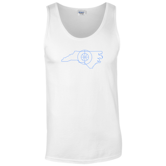 North Carolina Blue Basketball Court Tank Top in White