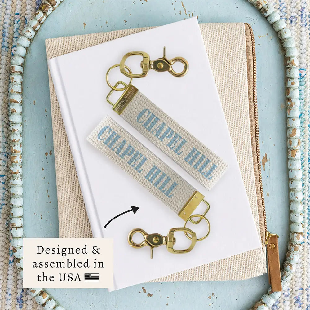 White Chapel Hill Keychain - Lifestyle View - Rustic Marlin Handcrafted American Made Home Decor