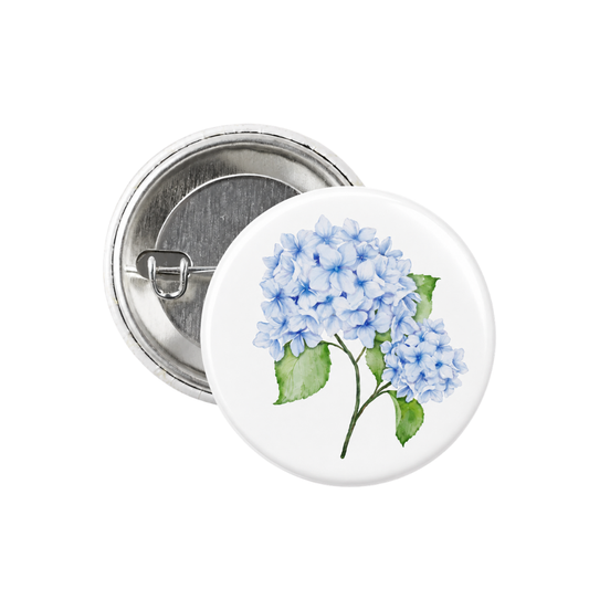 Blue Hydrangea Button Pin 1.25"