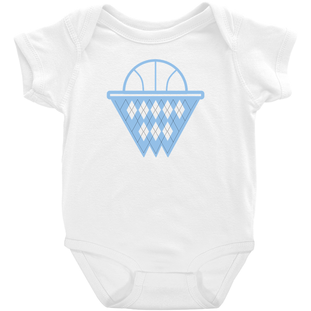 Carolina Blue and White Argyle Basketball Baby Onesie