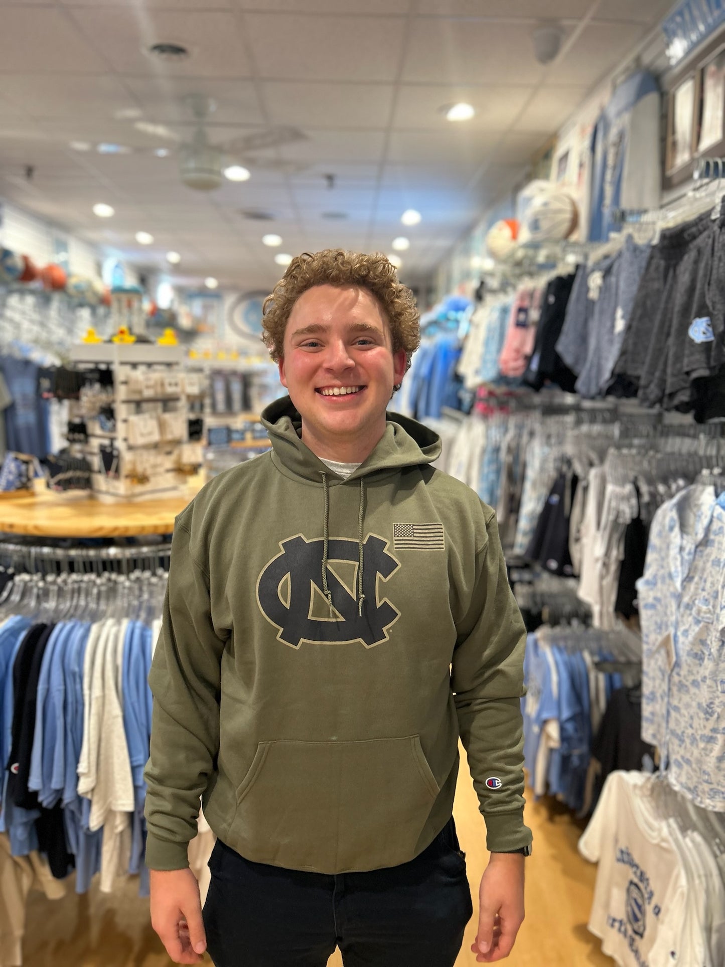 North Carolina Tar Heels Cargo Hoodie in Olive Green by Champion