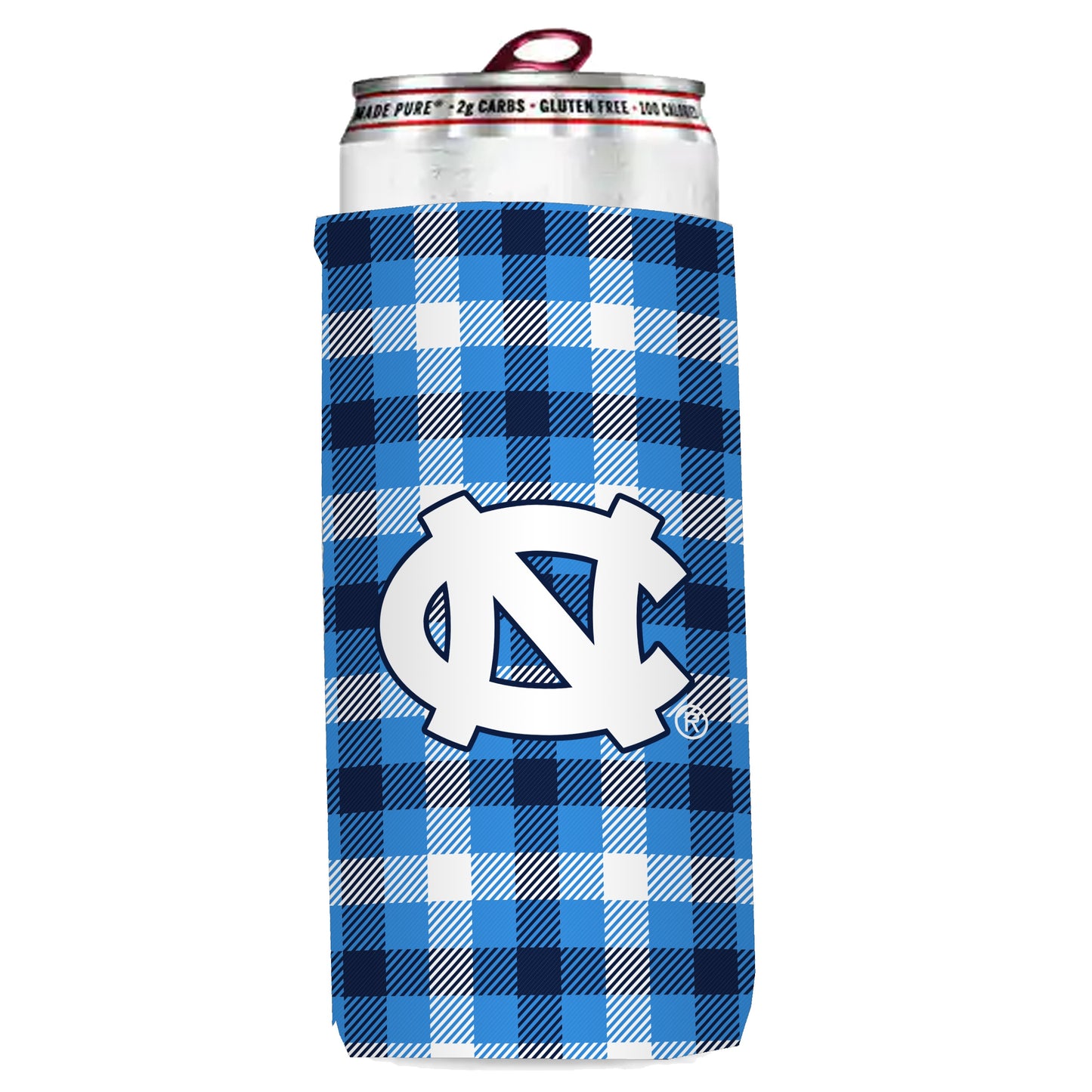 UNC Plaid Pattern Insulated Slim Can Koozie