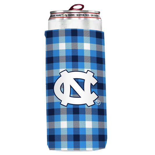 UNC Plaid Pattern Insulated Slim Can Koozie