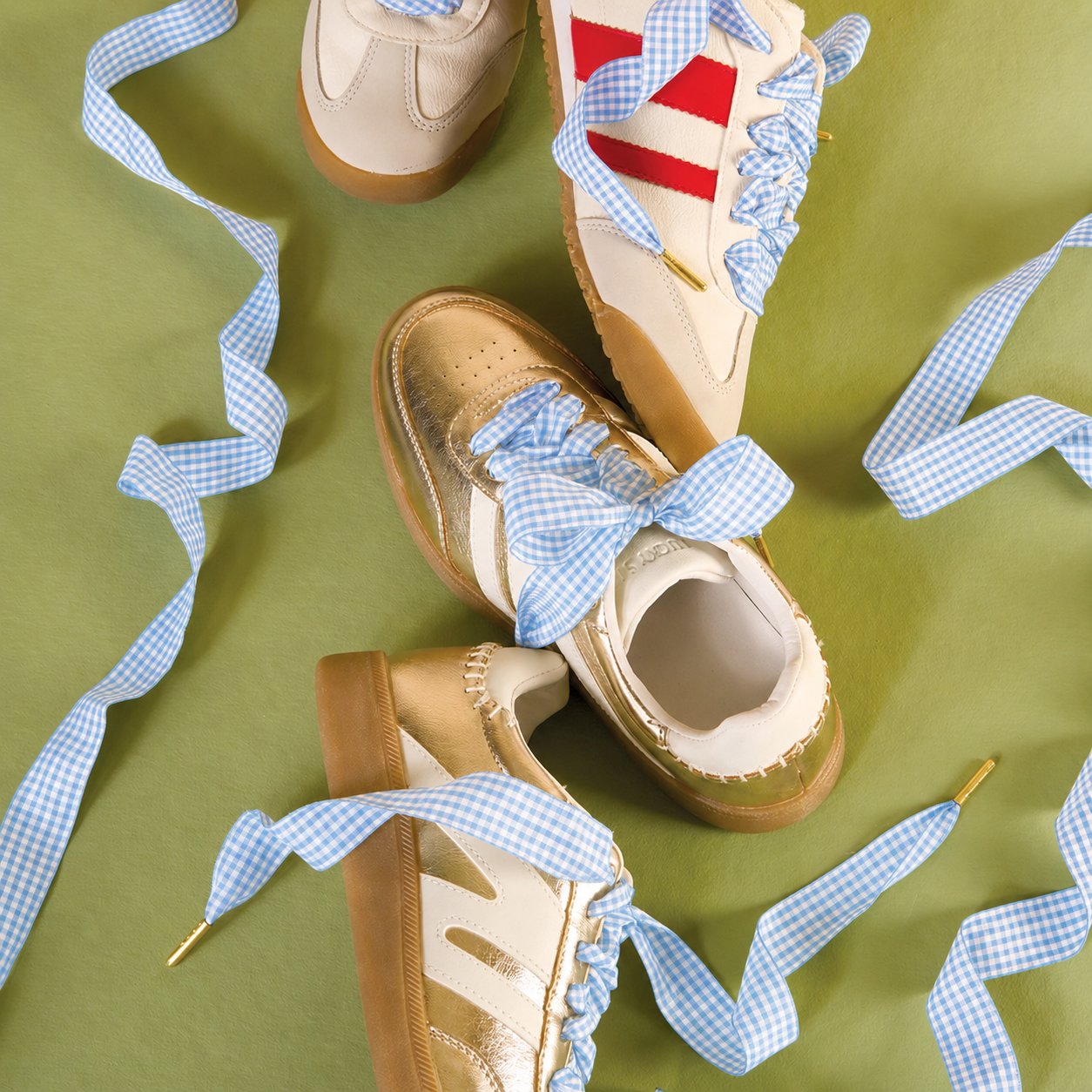 Light Blue Gingham Shoe Laces - Lifestyle View - the Darling Effect