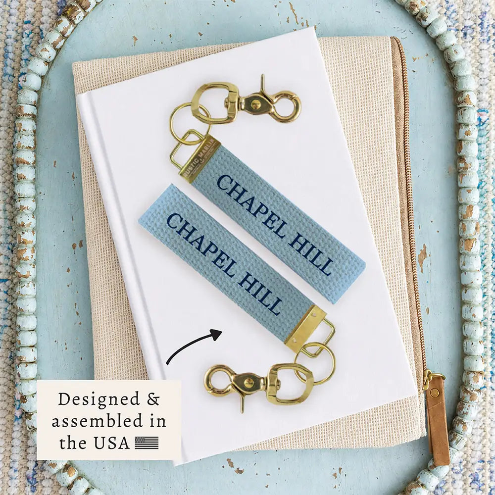 Carolina Blue Chapel Hill Block Keychain - Lifestyle View - Rustic Marlin Handcrafted American Made Home Decor