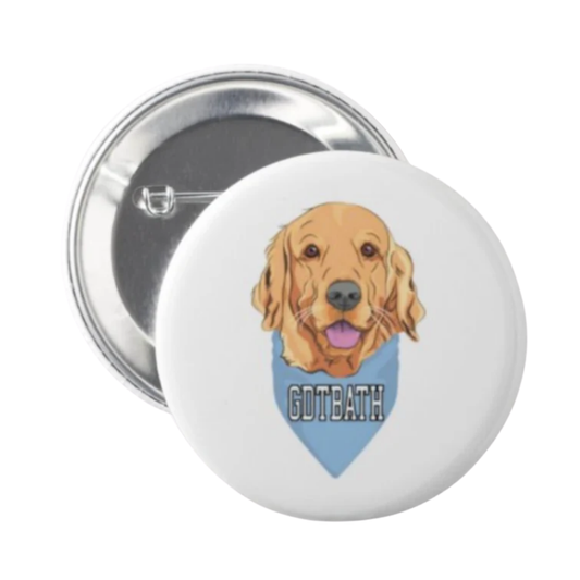 GDTBATH Golden Retriever Button Pin by Shrunken Head 2.25