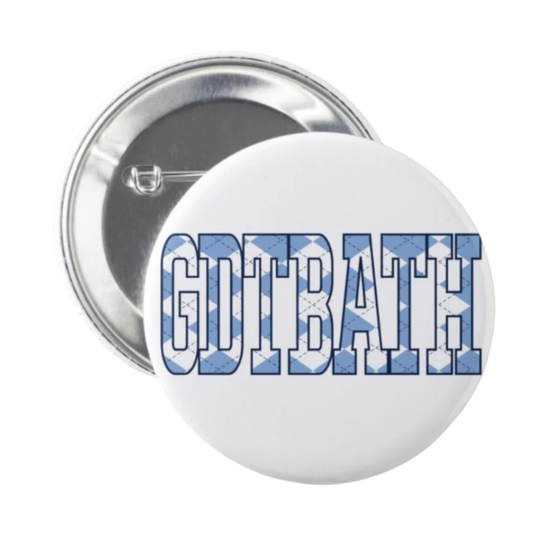 GDTBATH Argyle Button Pin by Shrunken Head Brand (Good Day to be a Tar Heel) 2.25