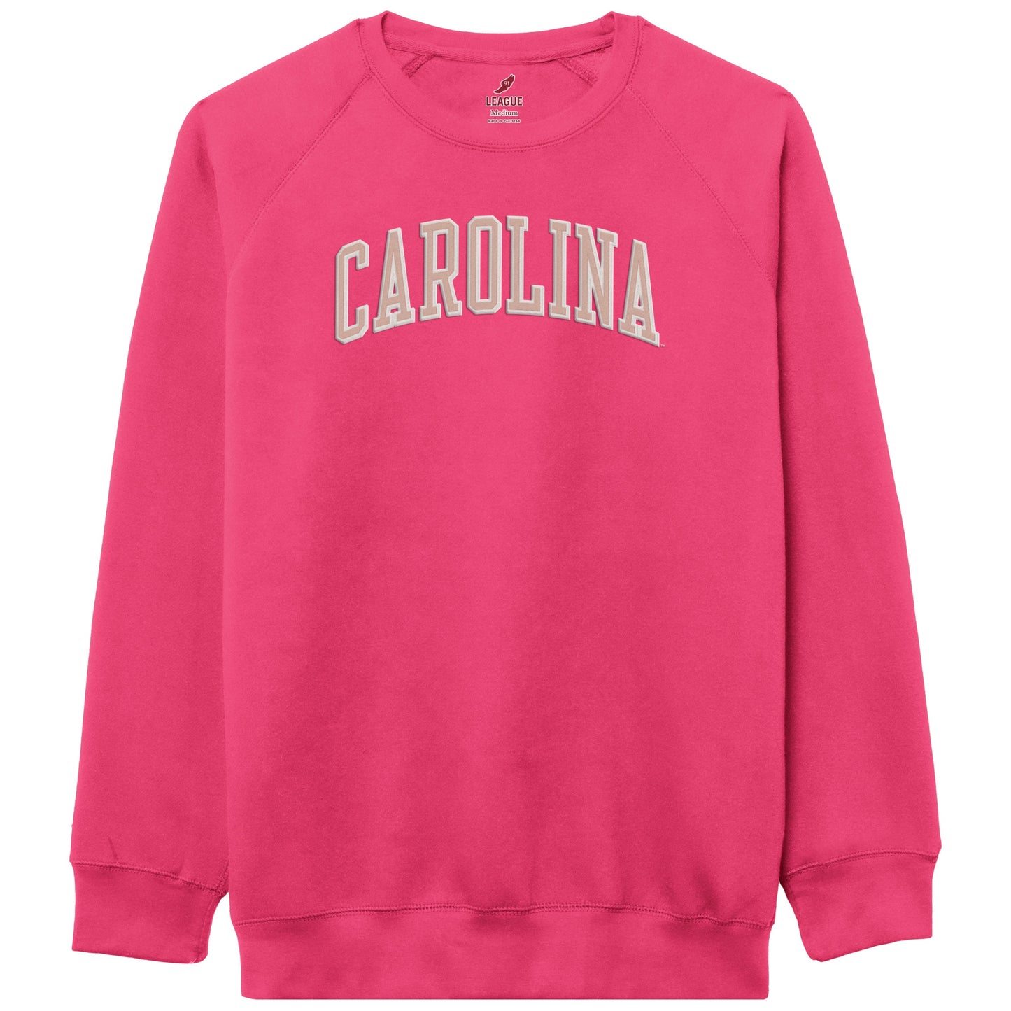 Bright Pink Carolina Tar Heels Embroidered Crewneck Sweatshirt by League