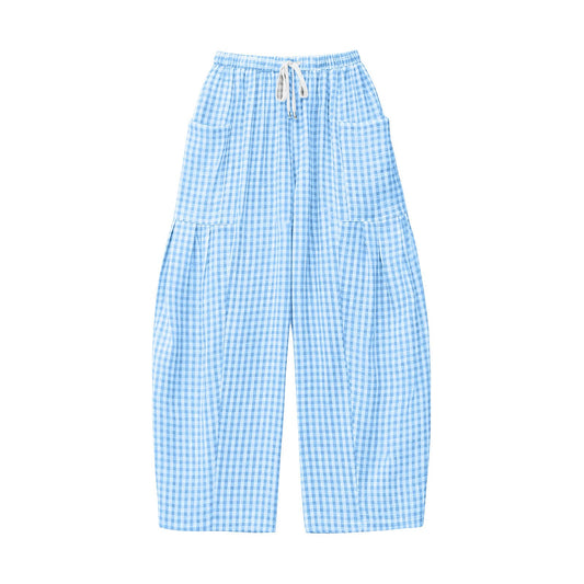 Carolina Blue Gingham Wide Leg Pants - Main View - Rosa Clothing