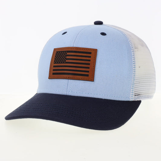 Carolina Blue and Navy Colorblock American Flag Trucker Hat