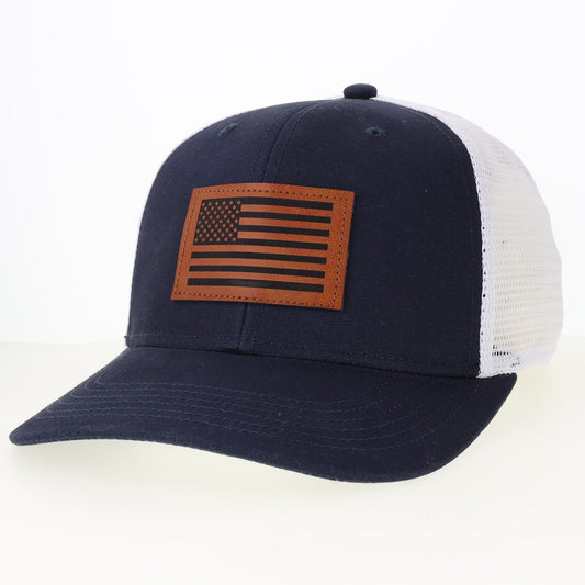 Navy Blue and White American Flag Trucker Hat