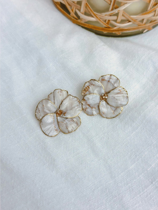 Pearl White Poppy Flower Stud Earrings