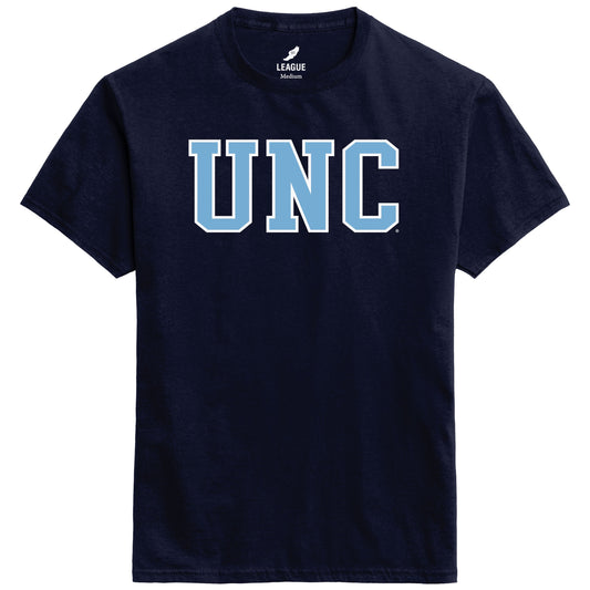 UNC Letters Adult T-Shirt in Navy Blue by League