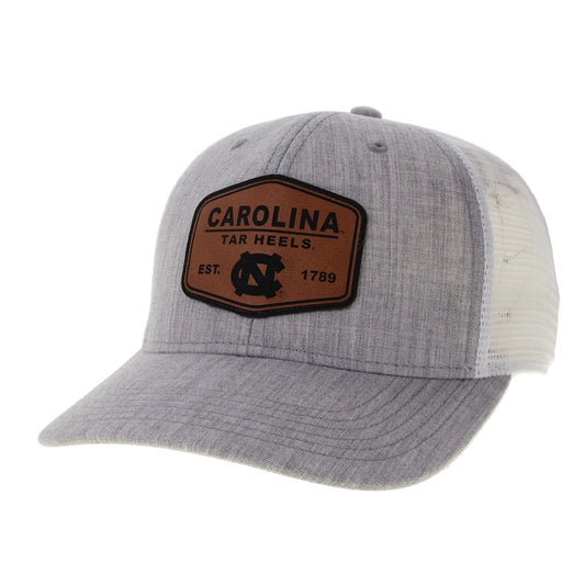 UNC Leather Patch Grey Mid Pro Trucker Hat by Legacy
